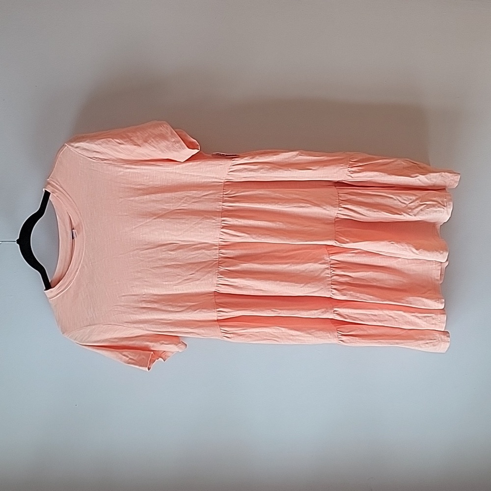 Old Navy, ruffle knee length dress, peach/pink, large